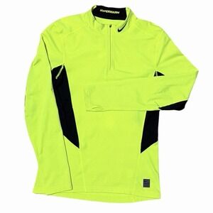 Nike Pro Hyperwarm Mens Medium Fitted 1/4 Zip Volt Yellow Dri-FIT Training READ